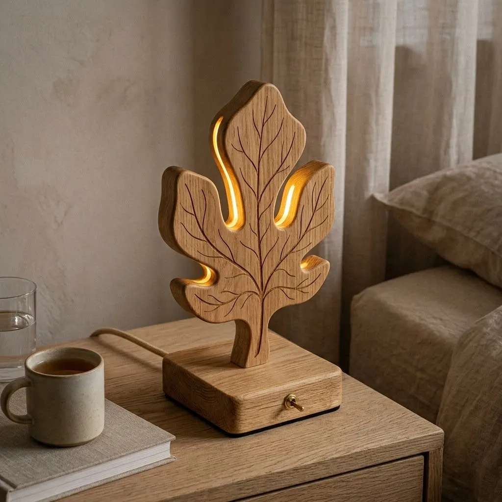 Wooden Night Light Fig Leaf Home Decor