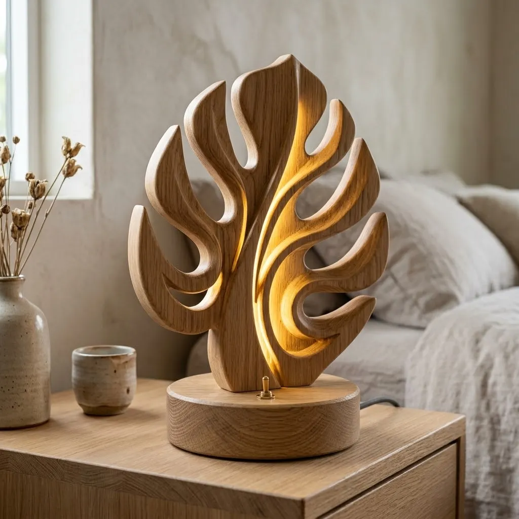Wooden Night Light Monstera Leaf Home Decor