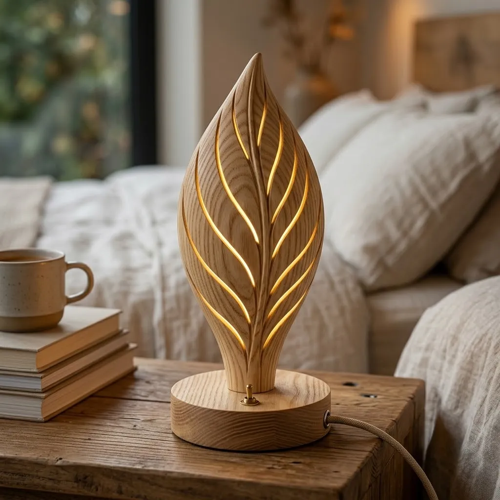 Wooden Night Light Magnolia Leaf Home Decor