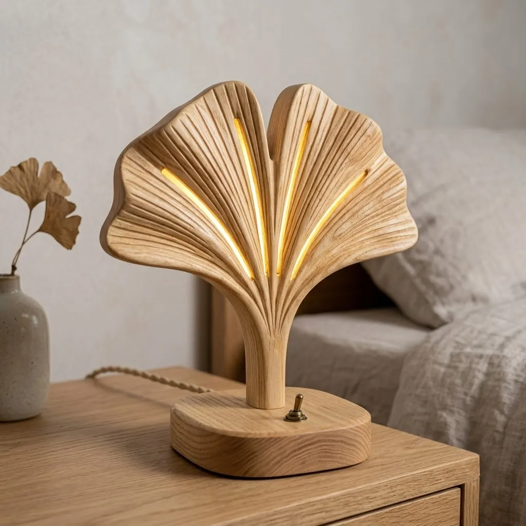 Wooden Night Light Ginkgo Leaf Home Decor