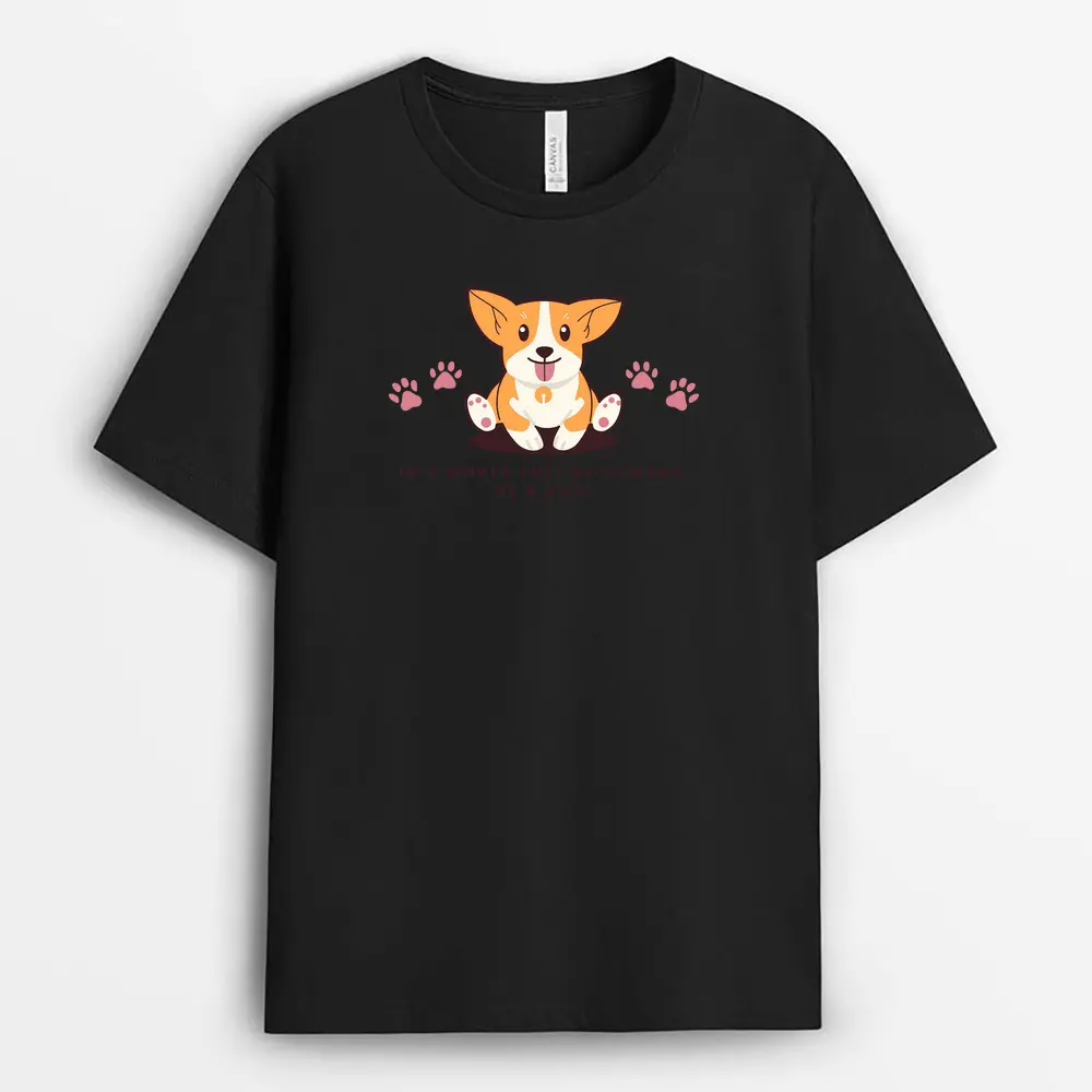 Black cotton T-shirt with white “Be the Dog” text and paw graphic print