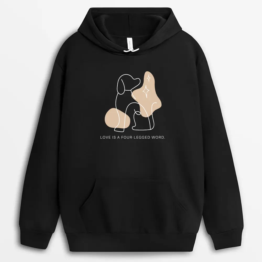 Black hoodie decorated with large heart and paw icon design